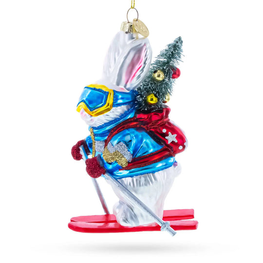 Skiing Bunny with Backpack Blown Glass Christmas Ornament BestPysanky