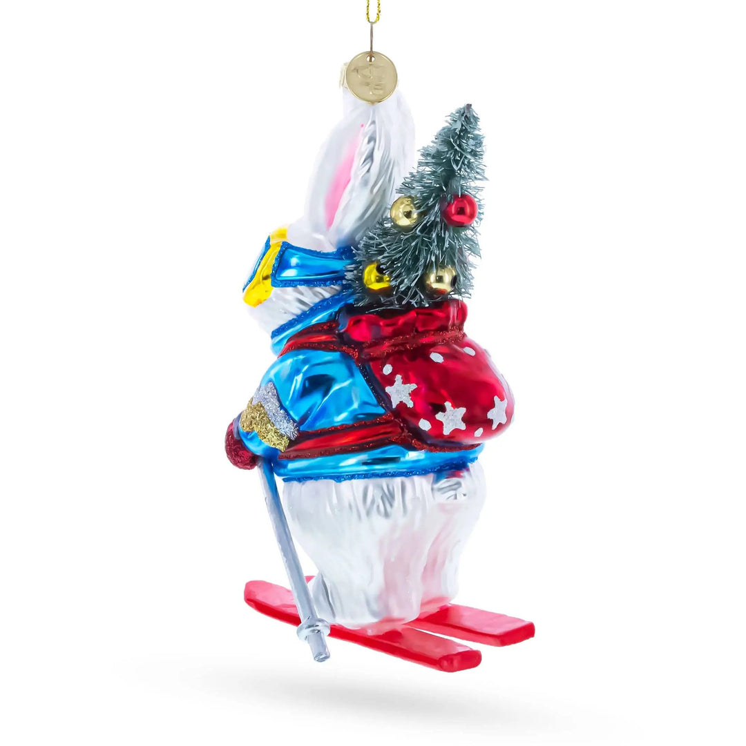 Skiing Bunny with Backpack Blown Glass Christmas Ornament BestPysanky