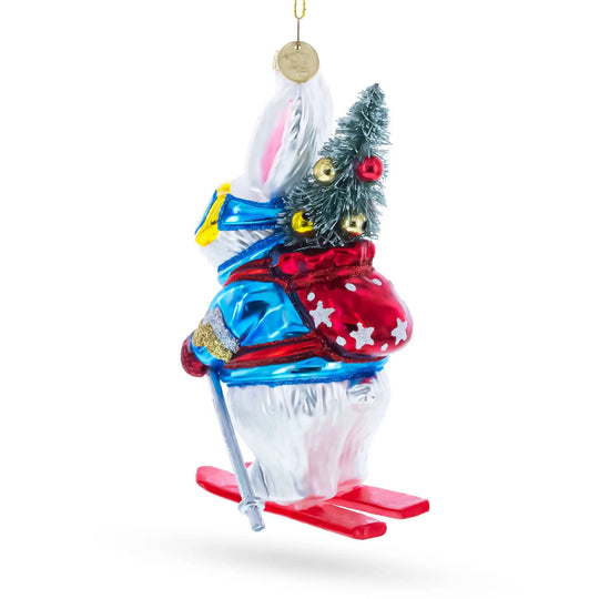 Skiing Bunny with Backpack Blown Glass Christmas Ornament BestPysanky