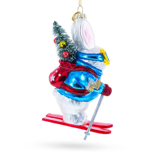 Skiing Bunny with Backpack Blown Glass Christmas Ornament BestPysanky