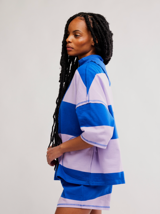 Retro Rugby Matching Set — relaxed boxy fit, dropped shoulder seams, side pockets, striped pattern