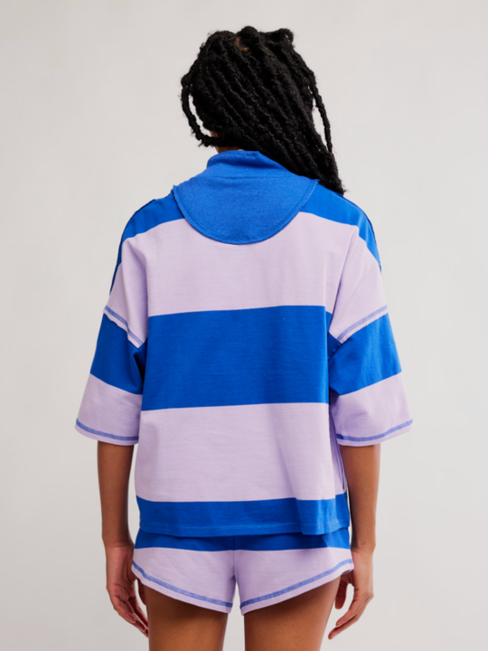 FP Movement Retro Rugby Set — boxy relaxed back, dropped shoulders, coordinating striped shorts
