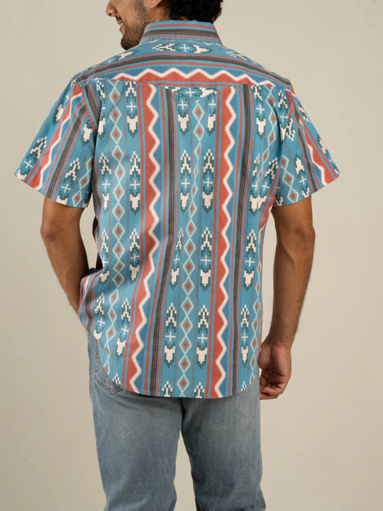 Sendero Provisions Co. The Wyatt Pearl Snap Short Sleeve Nogales Stripe Turquoise