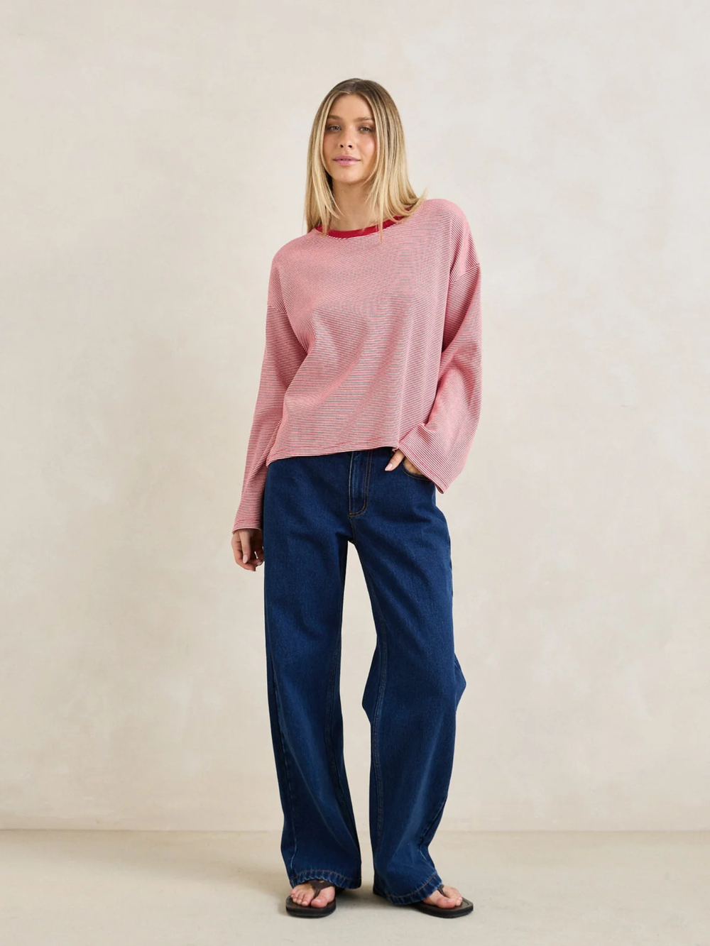 Rhythm Lexi Stripe Long Sleeve Top Cherry