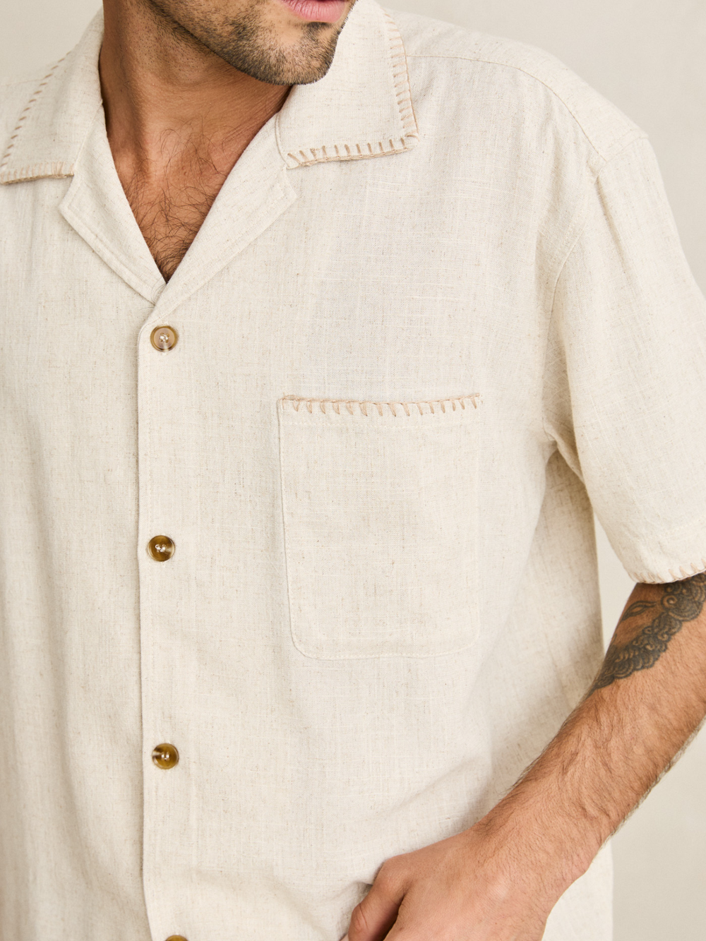Relaxed Whip Stitch Short Sleeve Shirt