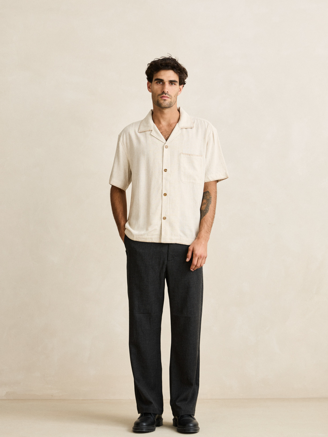 Relaxed Whip Stitch Short Sleeve Shirt