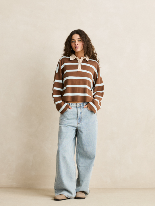 Rhythm Rugby Polo Knit Sweater Brown