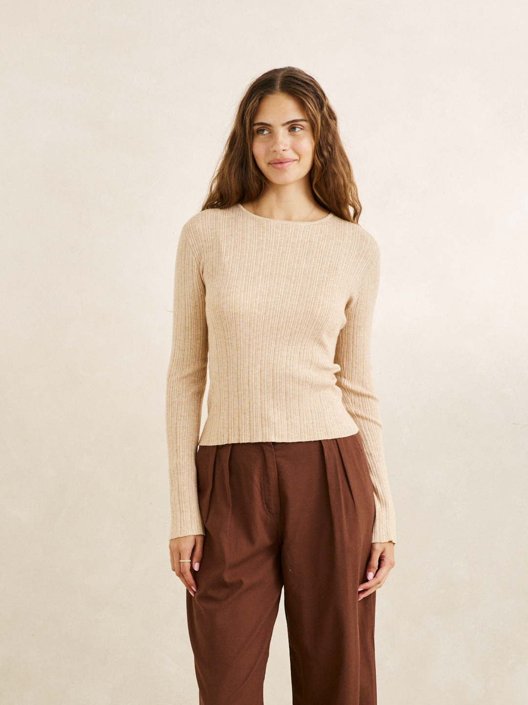 Rhythm Essential Long Sleeve Knit Top Oat 