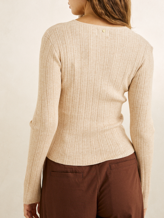 Rhythm Essential Long Sleeve Knit Top Oat 