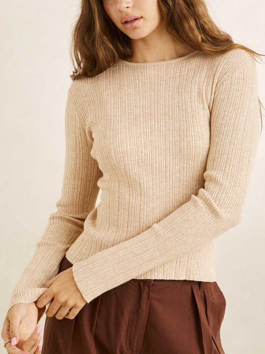 Rhythm Essential Long Sleeve Knit Top Oat 