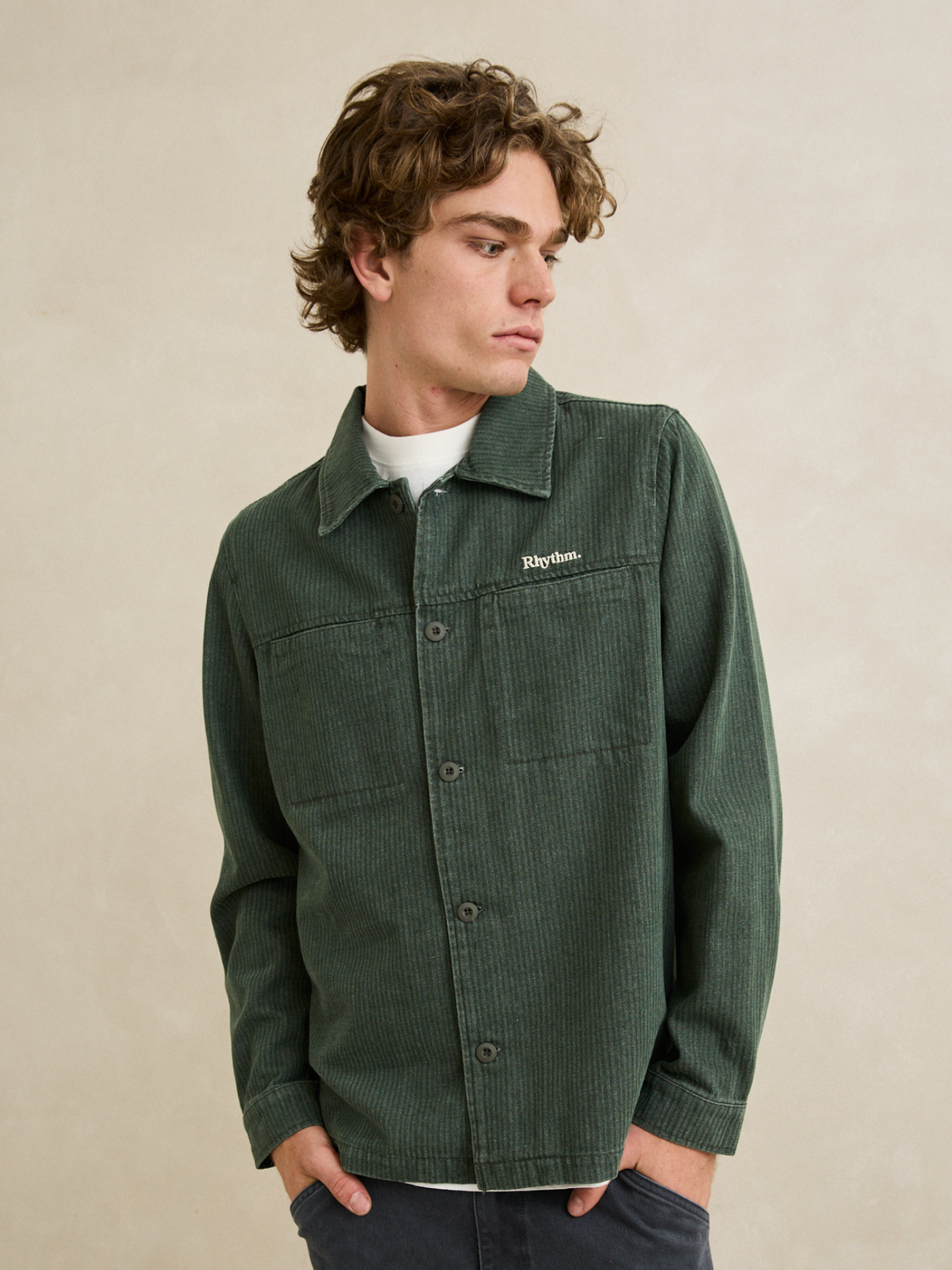 Rhythm Harlan Long Sleeve Shirt Olive