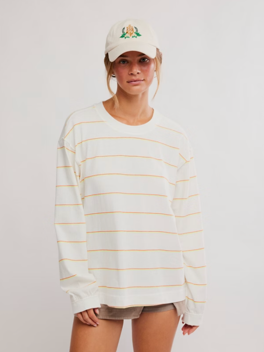 FP Movement Hustle Layer Printed Long Sleeve Top Awning Stripe Peach
