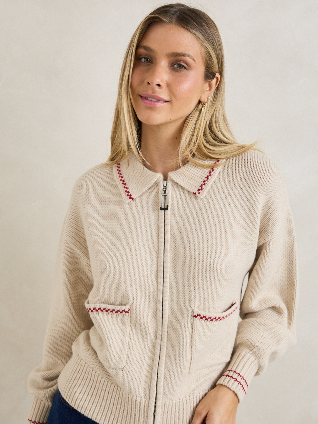 Rhythm Frankie Dual Zip Cardigan Natural 