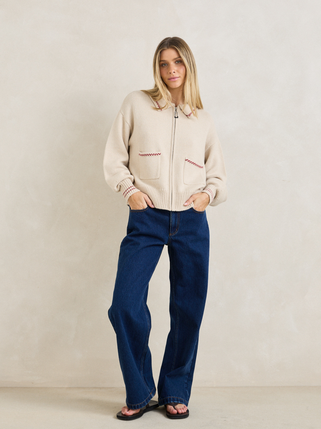 Rhythm Frankie Dual Zip Cardigan Natural 
