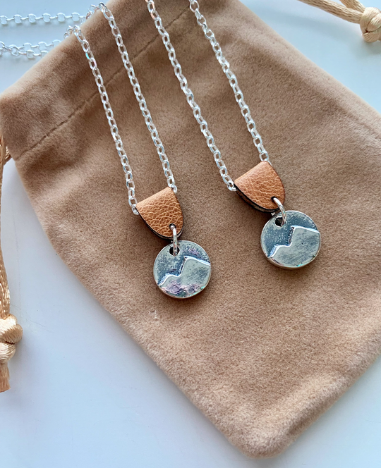 Mini Mountain on Sterling Silver Chain w/ Leather Necklace