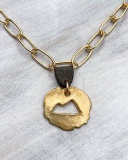Mountain Cut Out w/ Leather in Gold Vermeil