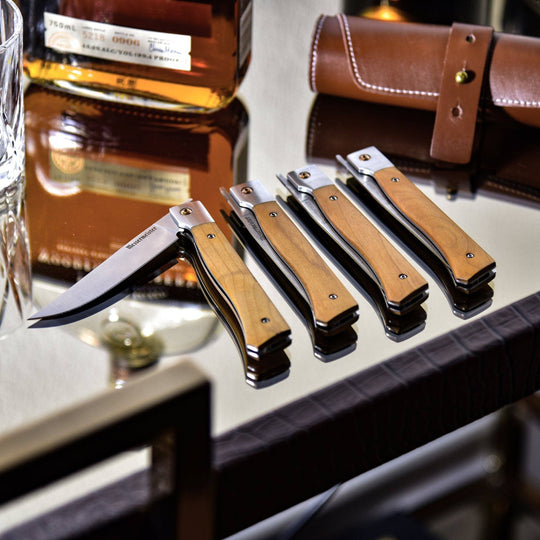 Messermeister Folding Steak Knife Set in Leather Roll - 4 Piece