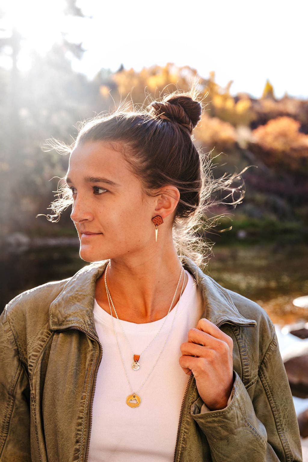 Mini Mountain on Sterling Silver Chain w/ Leather Necklace