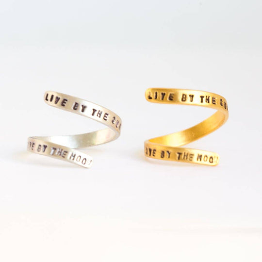Live by the sun, love by the moon - quote wrap ring