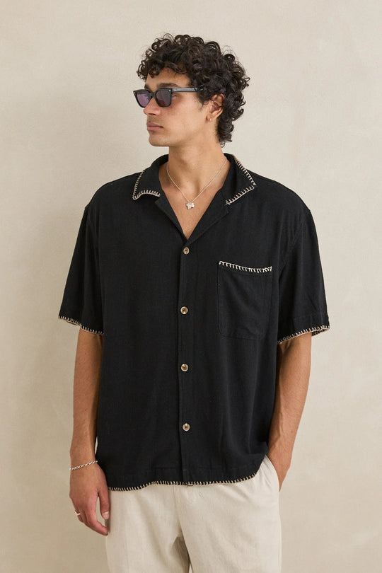Relaxed Whip Stitch Short Sleeve Shirt