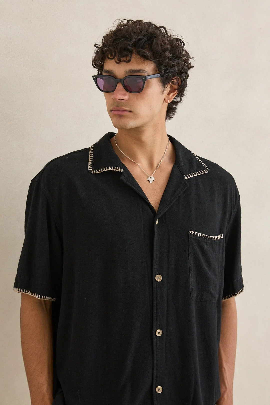 Relaxed Whip Stitch Short Sleeve Shirt