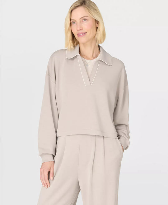 Sand Wash Crop Henley Sweatshirt