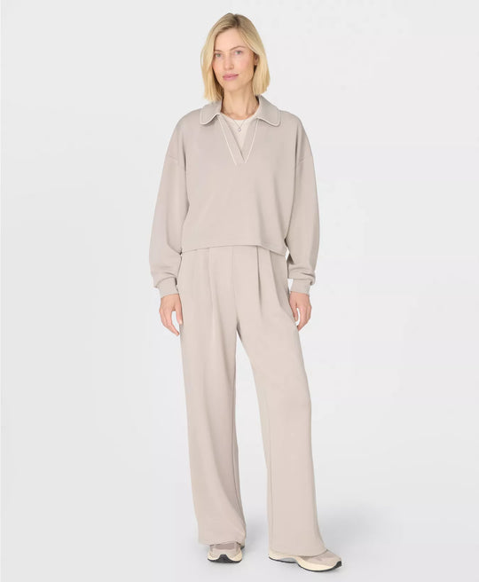 Sand Wash Crop Henley Sweatshirt