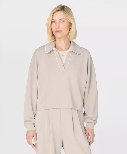Sand Wash Crop Henley Sweatshirt