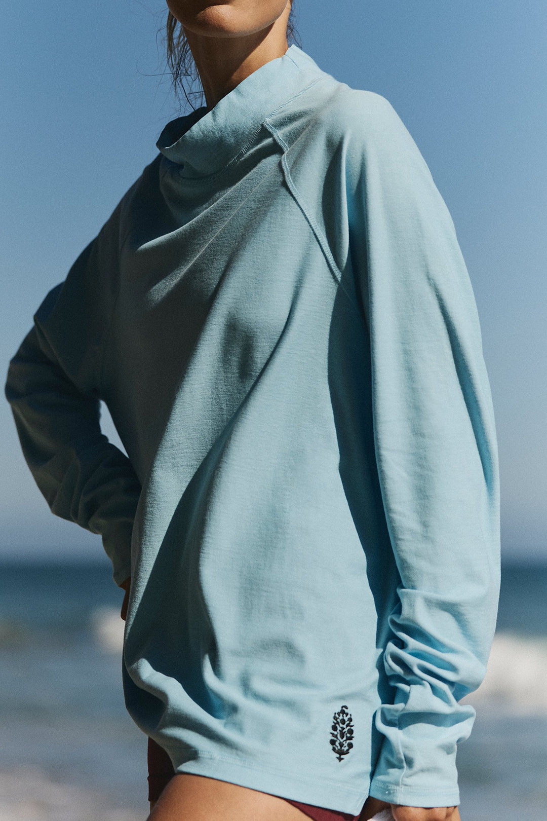 Restoration Layer in Bright Blue — extra-long raglan sleeves, notched hem, lived-in cotton pullover